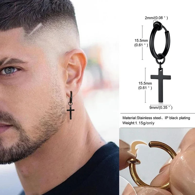 Stainless Steel Cross Earrings for Men | Durable Stud Earrings with Christian Cross Charm