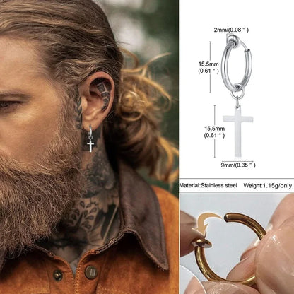 Stainless Steel Cross Earrings for Men | Durable Stud Earrings with Christian Cross Charm
