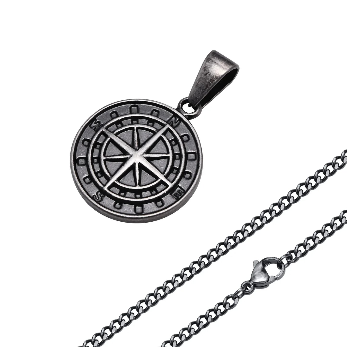 Gold Men's Compass Necklace | Vintage Viking North Star Anchor Stainless Steel Pendant