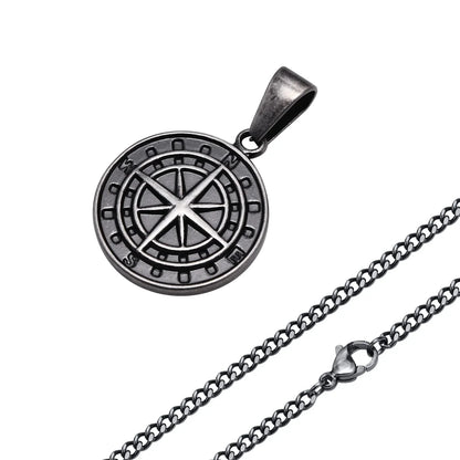 Gold Men's Compass Necklace | Vintage Viking North Star Anchor Stainless Steel Pendant
