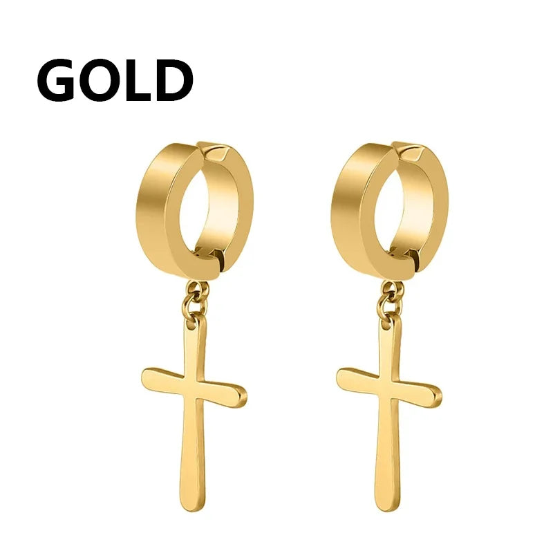 2pc Stainless Steel Cross Earrings Set | Gothic Punk Huggies for Men