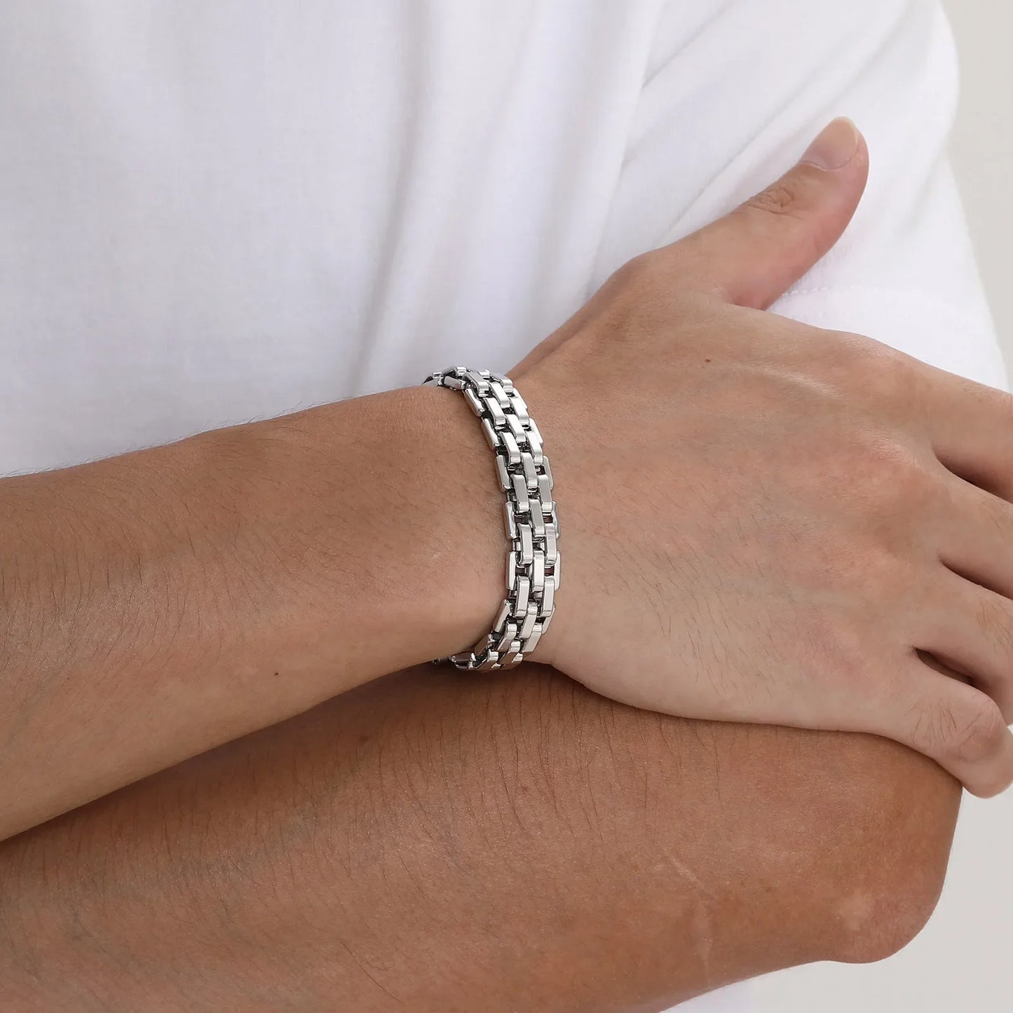 Chunky Stainless Steel Bracelet for Men | Silver Chain Link Watch Band