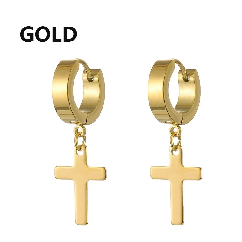 2pc Stainless Steel Cross Earrings Set | Gothic Punk Huggies for Men