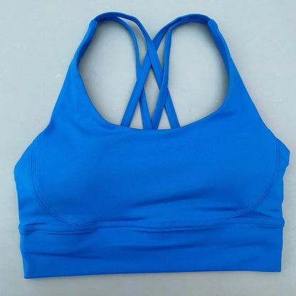Solid Color Women Cross  Fitness sport Bra soft high strength Tight Top Comprehensive Training Gym Yoga Underwear With Chest Pad