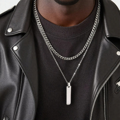 2pcs Vertical Layer Necklaces for Men | Waterproof Stainless Steel Cuban Chain Collar