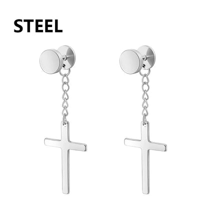 2pc Stainless Steel Cross Earrings Set | Gothic Punk Huggies for Men