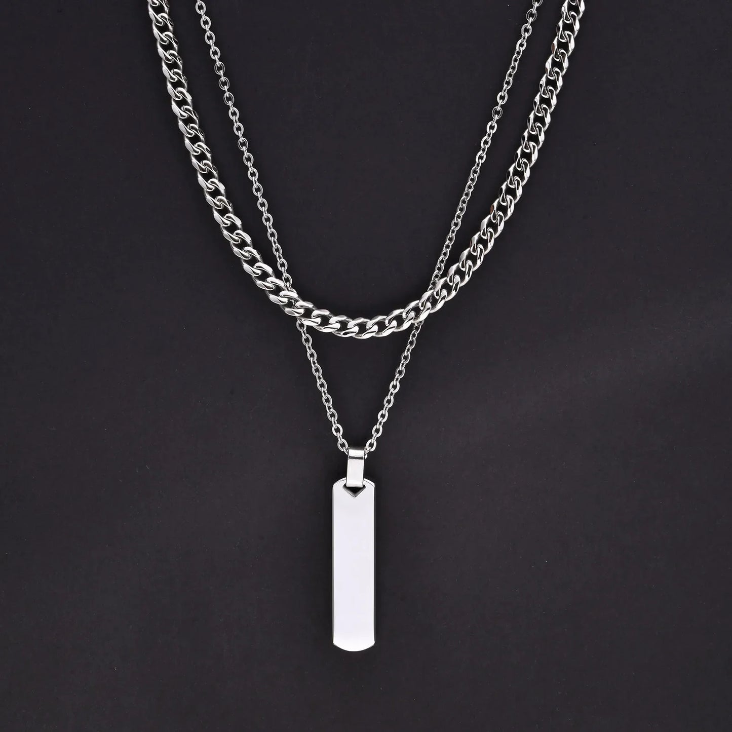 2pcs Vertical Layer Necklaces for Men | Waterproof Stainless Steel Cuban Chain Collar