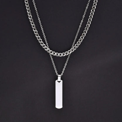 2pcs Vertical Layer Necklaces for Men | Waterproof Stainless Steel Cuban Chain Collar
