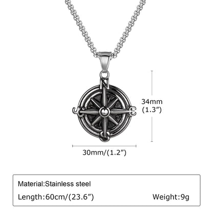 Vintage Compass Pendant Necklace | Stainless Steel Coin Necklace for Men