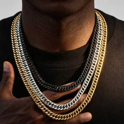 Men's Chunky Miami Cuban Chain Necklace | Vintage Punk Hip Hop Stainless Steel Link Collar Jewelry