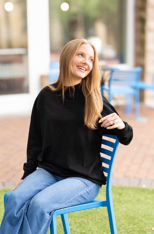 Mock Neck Sweatshirt, Black