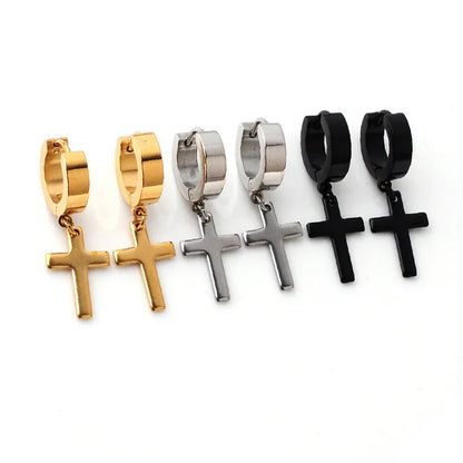 2pc Stainless Steel Cross Earrings Set | Gothic Punk Huggies for Men