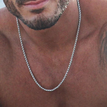 Round Box Chain Necklace for Men | Stainless Steel Link Chain in Gold, Silver, or Black