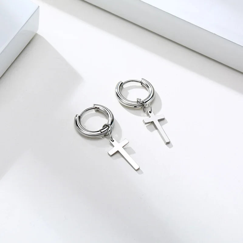 Stainless Steel Cross Earrings for Men | Durable Stud Earrings with Christian Cross Charm