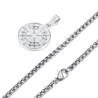 Gold Men's Compass Necklace | Vintage Viking North Star Anchor Stainless Steel Pendant