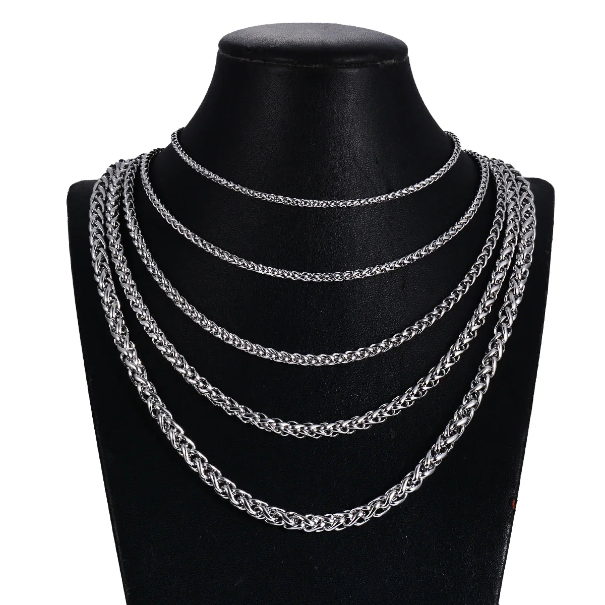 Stainless Steel Keel Link Chain Necklace | Braided Wheat Chain for Men