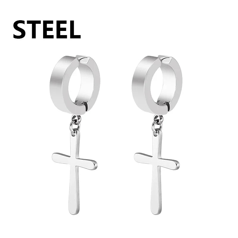 2pc Stainless Steel Cross Earrings Set | Gothic Punk Huggies for Men