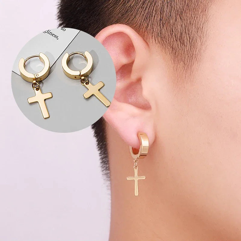 2pc Stainless Steel Cross Earrings Set | Gothic Punk Huggies for Men