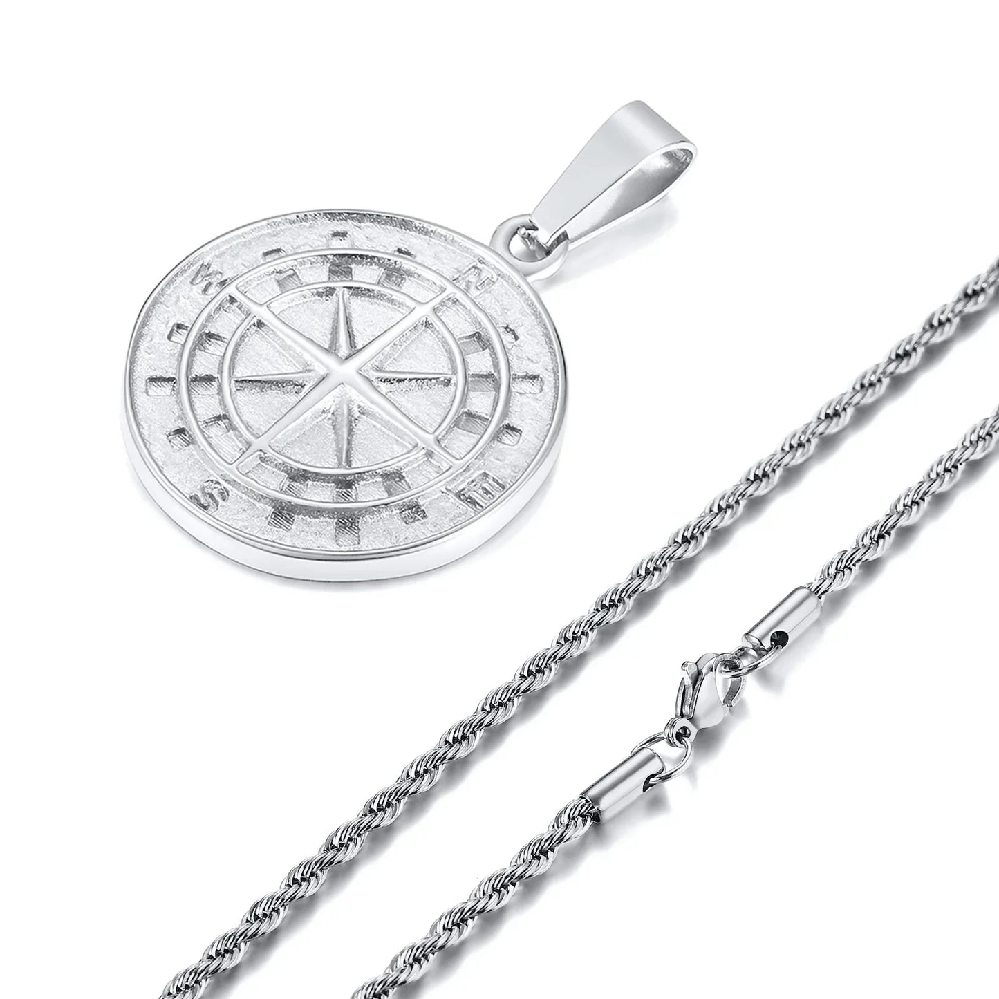 Gold Men's Compass Necklace | Vintage Viking North Star Anchor Stainless Steel Pendant