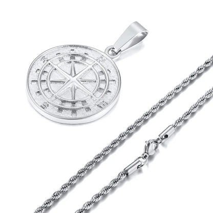 Gold Men's Compass Necklace | Vintage Viking North Star Anchor Stainless Steel Pendant