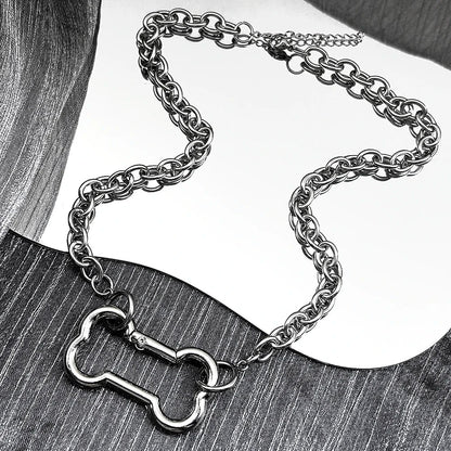Punk Dog Bone Pendant Necklace | Stainless Steel Silver Goth Choker