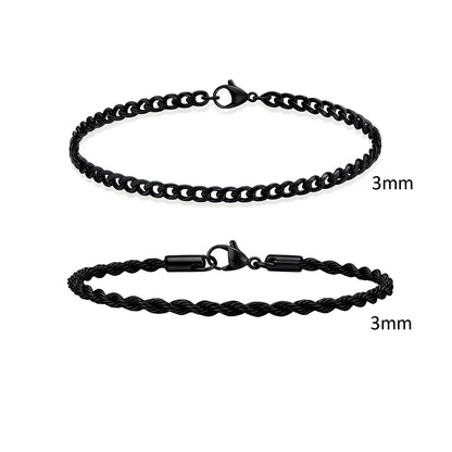 Men's Stainless Steel Chain Bracelets Set | 2pcs Silver Gold Black Twist Rope & Cuban Link