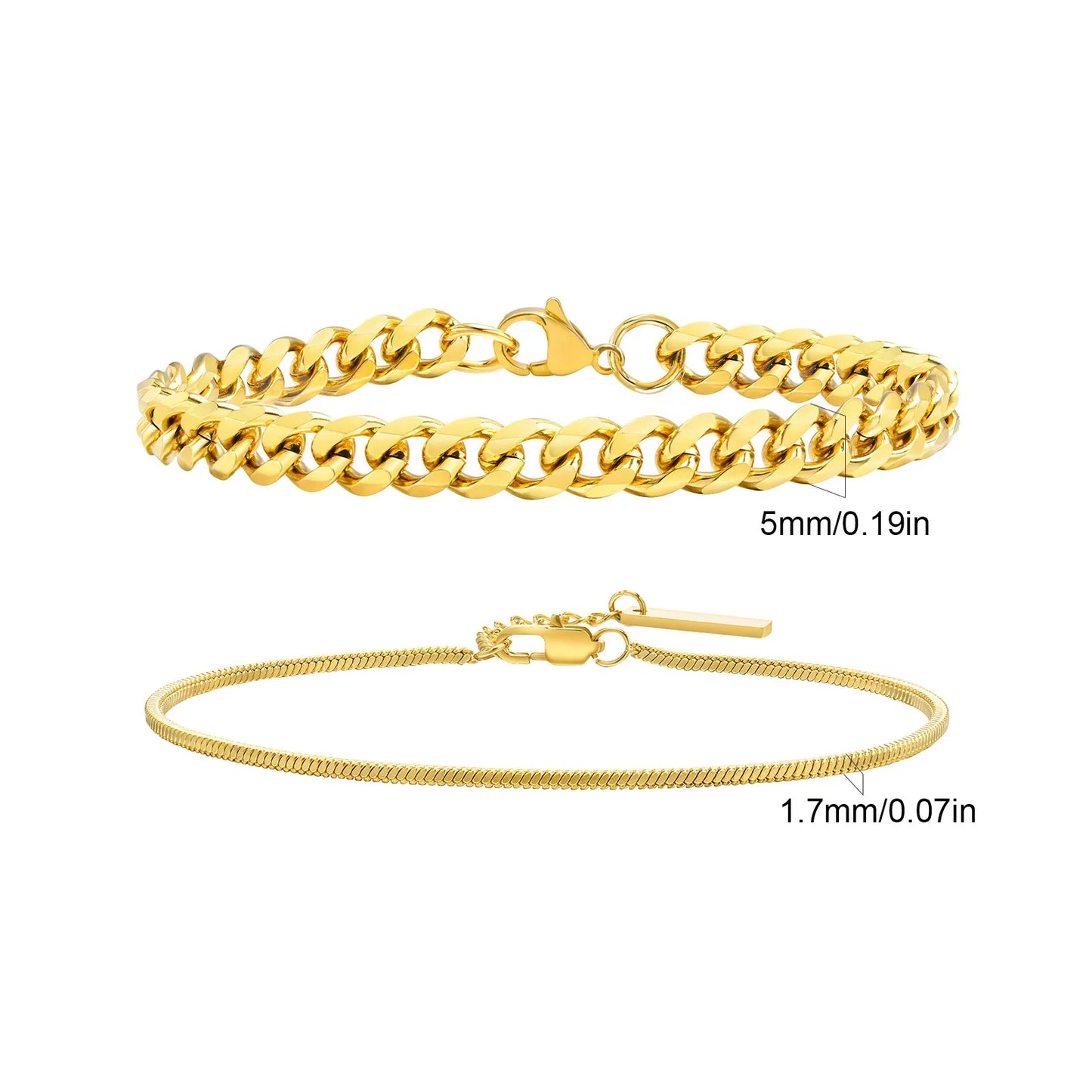 Men's Stainless Steel Chain Bracelets Set | 2pcs Silver Gold Black Twist Rope & Cuban Link