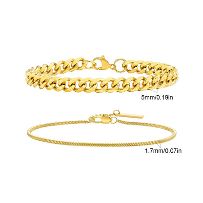 Men's Stainless Steel Chain Bracelets Set | 2pcs Silver Gold Black Twist Rope & Cuban Link