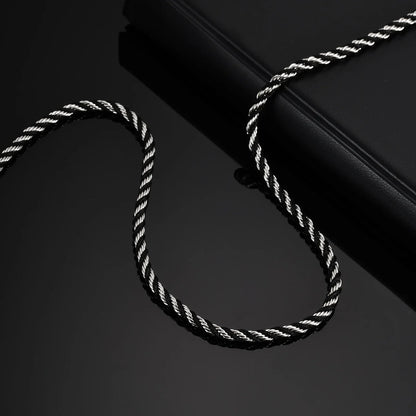 Men's Twisted Chain Necklace | Black Silver Stainless Steel Rope Link