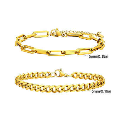 Men's Stainless Steel Chain Bracelets Set | 2pcs Silver Gold Black Twist Rope & Cuban Link