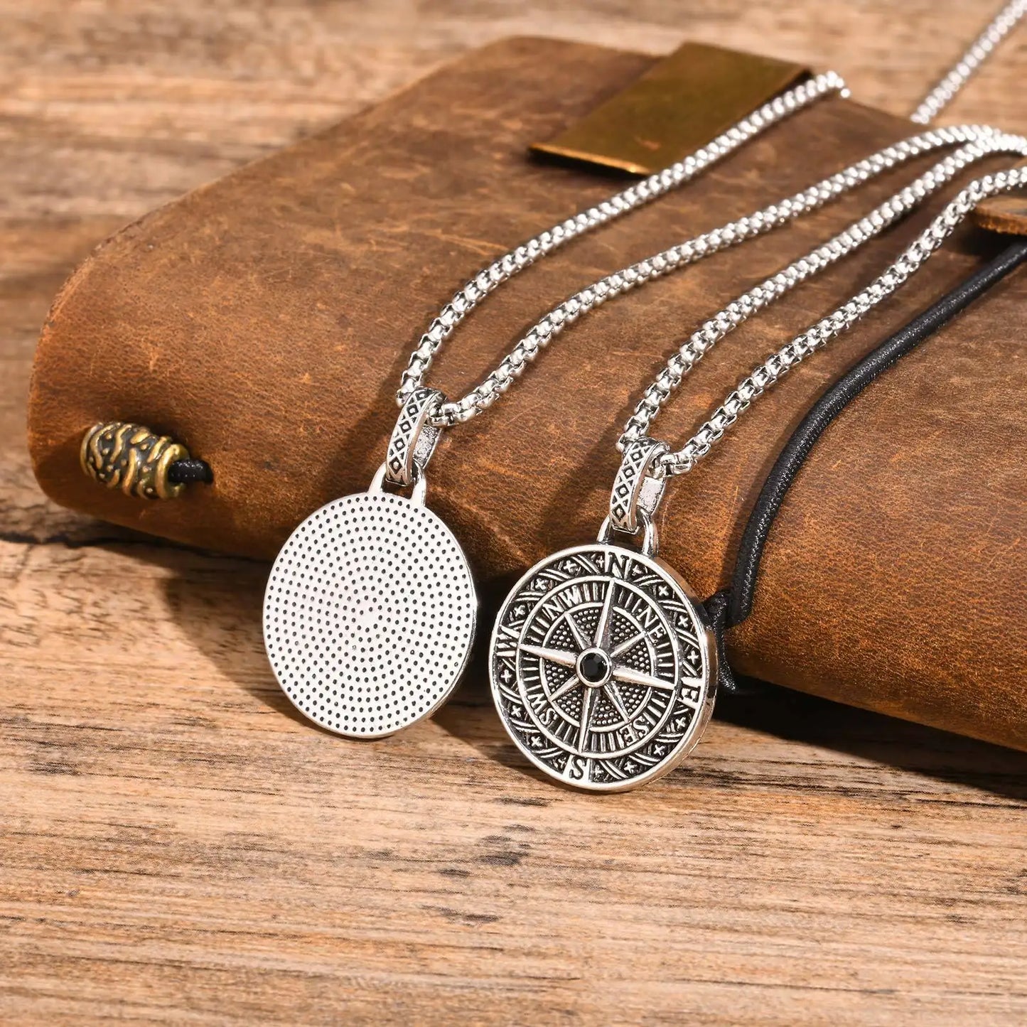 Vintage Compass Pendant Necklace | Stainless Steel Coin Necklace for Men