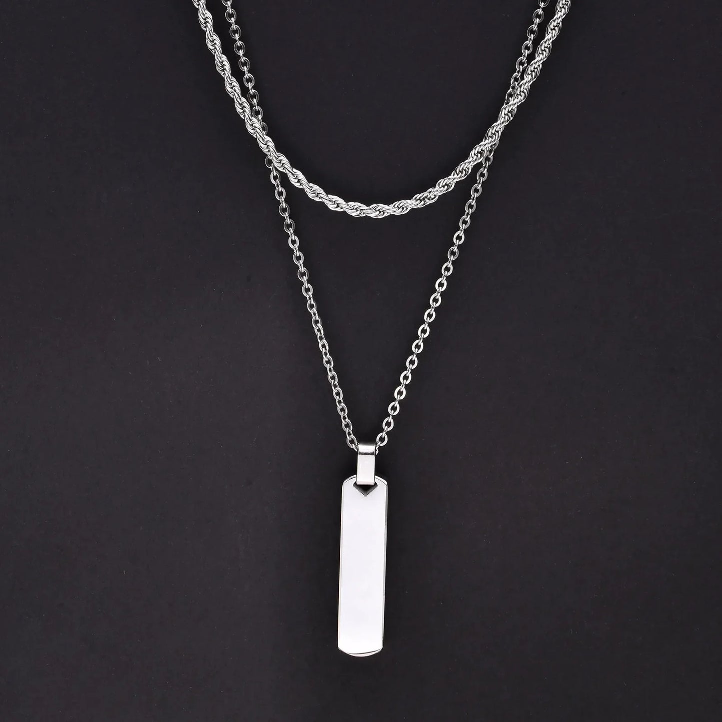 2pcs Vertical Layer Necklaces for Men | Waterproof Stainless Steel Cuban Chain Collar