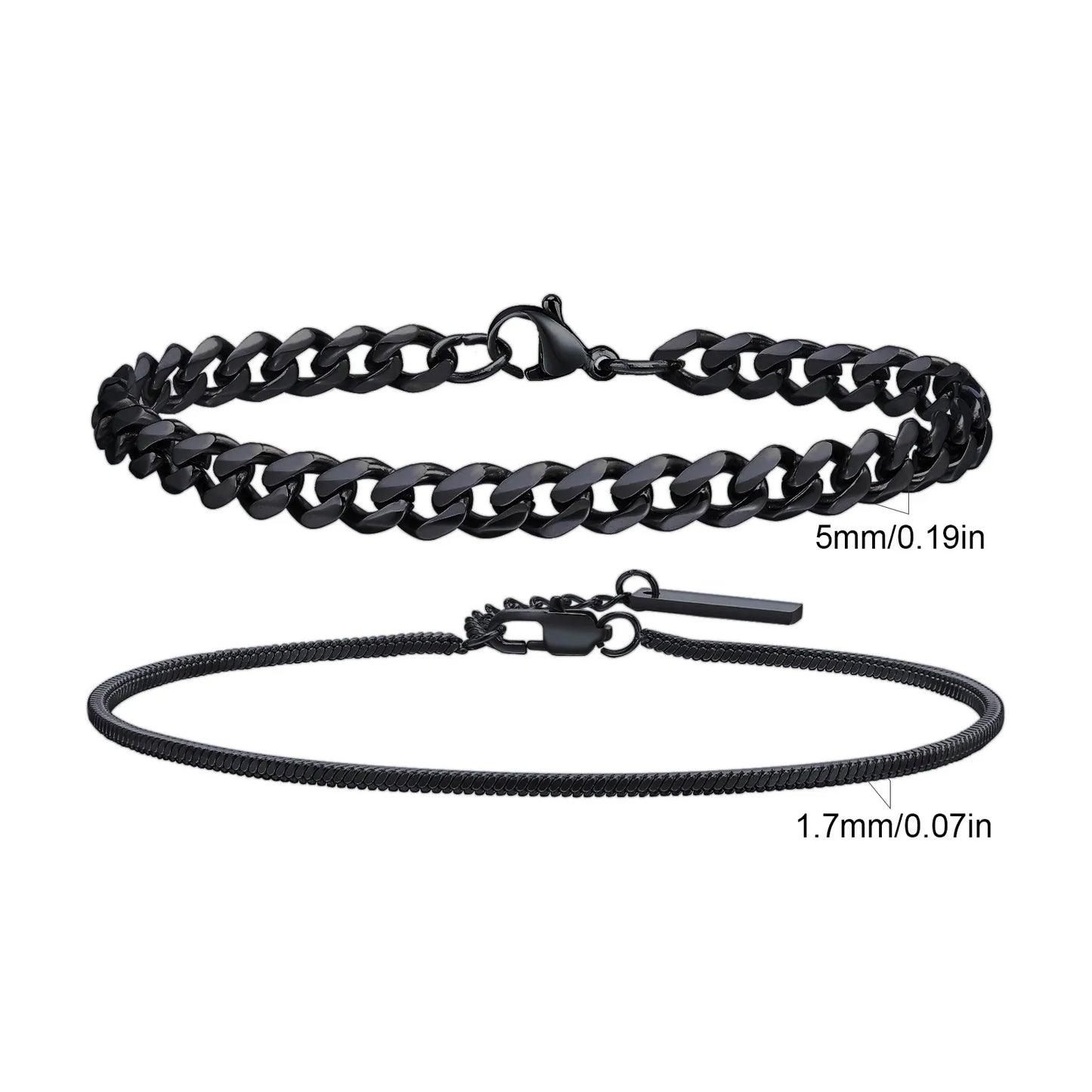 Men's Stainless Steel Chain Bracelets Set | 2pcs Silver Gold Black Twist Rope & Cuban Link