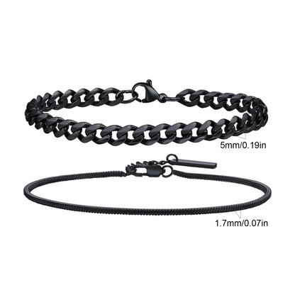 Men's Stainless Steel Chain Bracelets Set | 2pcs Silver Gold Black Twist Rope & Cuban Link