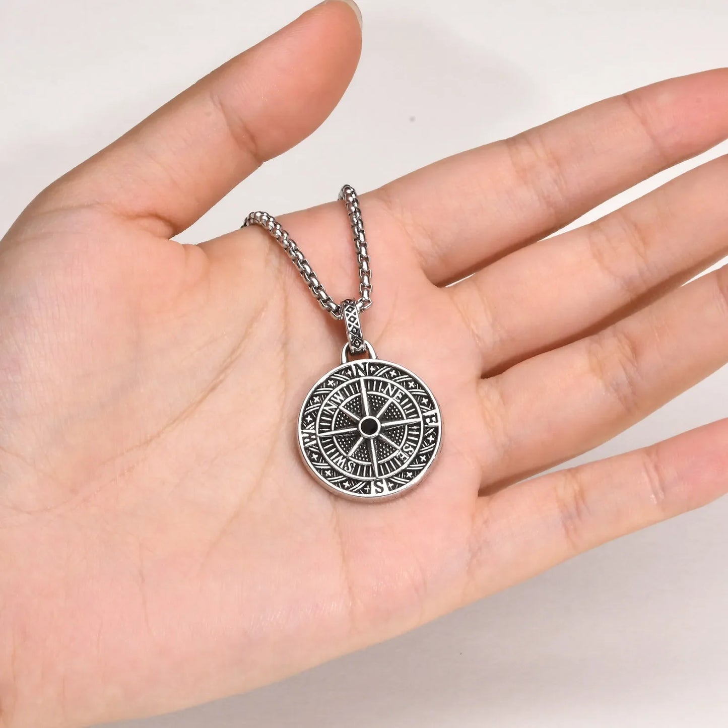 Vintage Compass Pendant Necklace | Stainless Steel Coin Necklace for Men