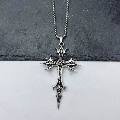 Gothic Double Sided Cross Pendant Necklace | Niche Hip Hop Punk Jewelry