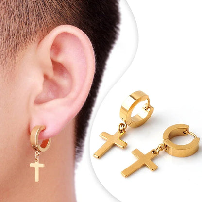 2pc Stainless Steel Cross Earrings Set | Gothic Punk Huggies for Men