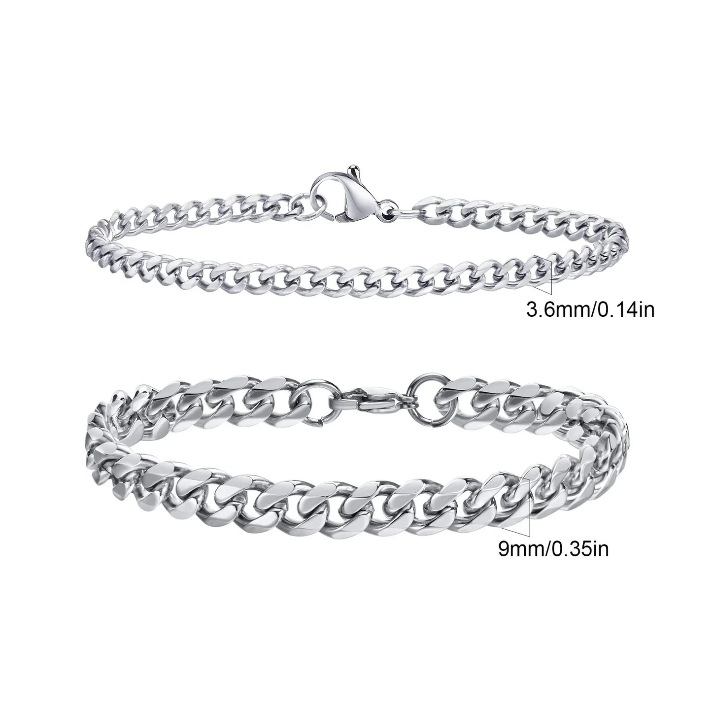 Men's Stainless Steel Chain Bracelets Set | 2pcs Silver Gold Black Twist Rope & Cuban Link