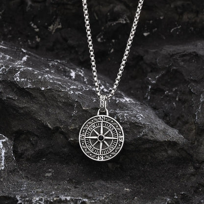 Vintage Compass Pendant Necklace | Stainless Steel Coin Necklace for Men