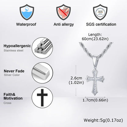 Hiphop Cross Necklace for Men Women | Stainless Steel Cross Charm Trendy Jewelry Gift
