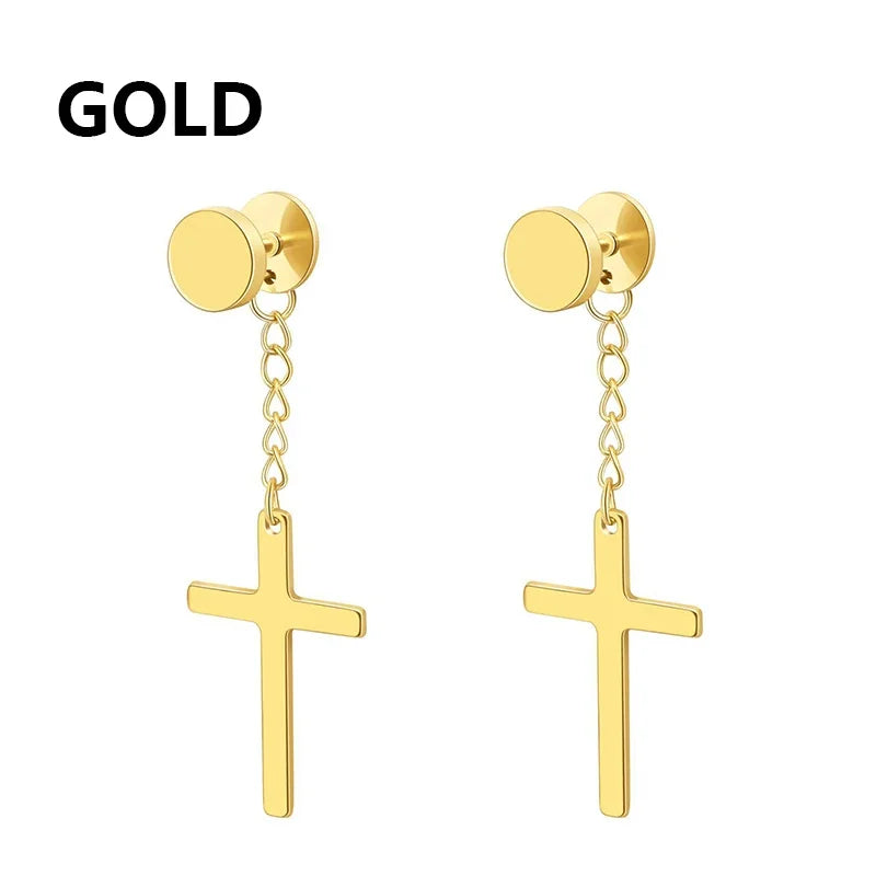 2pc Stainless Steel Cross Earrings Set | Gothic Punk Huggies for Men