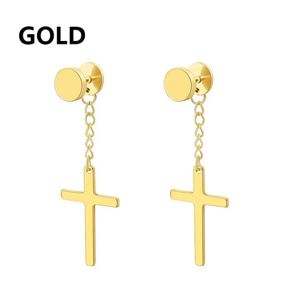 2pc Stainless Steel Cross Earrings Set | Gothic Punk Huggies for Men