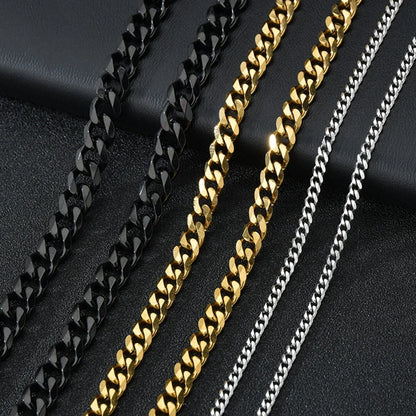 Stainless Steel Cuban Link Chain Necklace for Men | Punk Gold Black Silver