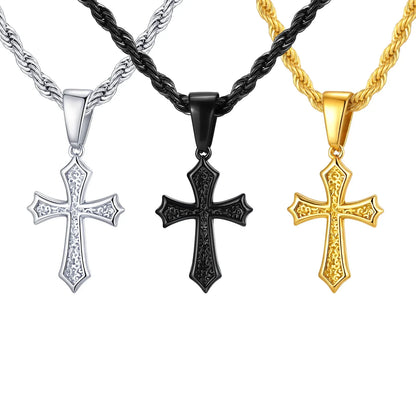 Stainless Steel Cross Pendant Necklace for Men | Retro Religious Faith Jewelry Gift
