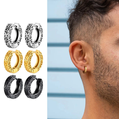 Totem Hoop Earrings for Men and Teens | Hypoallergenic Stainless Steel Huggies