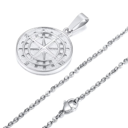 Gold Men's Compass Necklace | Vintage Viking North Star Anchor Stainless Steel Pendant