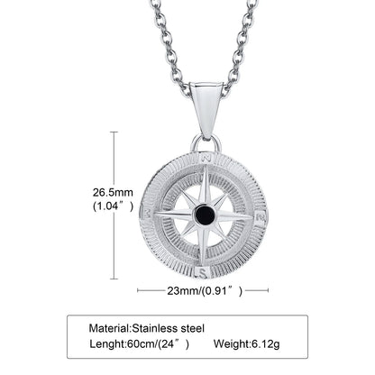 Vintage Compass Pendant Necklace | Stainless Steel Coin Necklace for Men