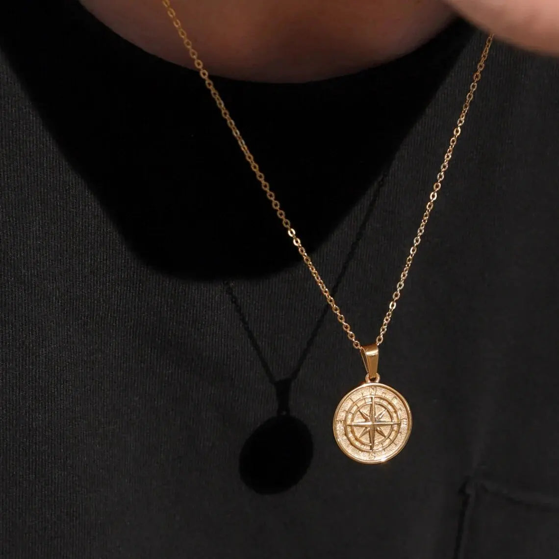 Gold Men's Compass Necklace | Vintage Viking North Star Anchor Stainless Steel Pendant