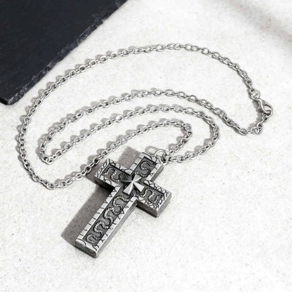 Punk Cross Pendant Necklace for Men | 3D Vintage Openable Metal Pendant
