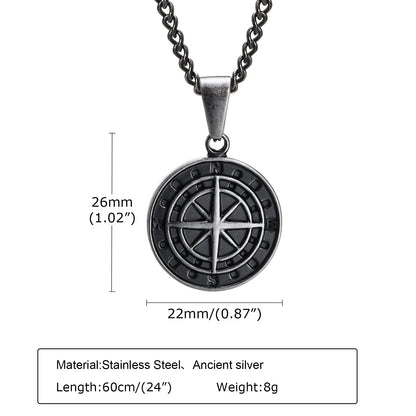 Vintage Compass Pendant Necklace | Stainless Steel Coin Necklace for Men